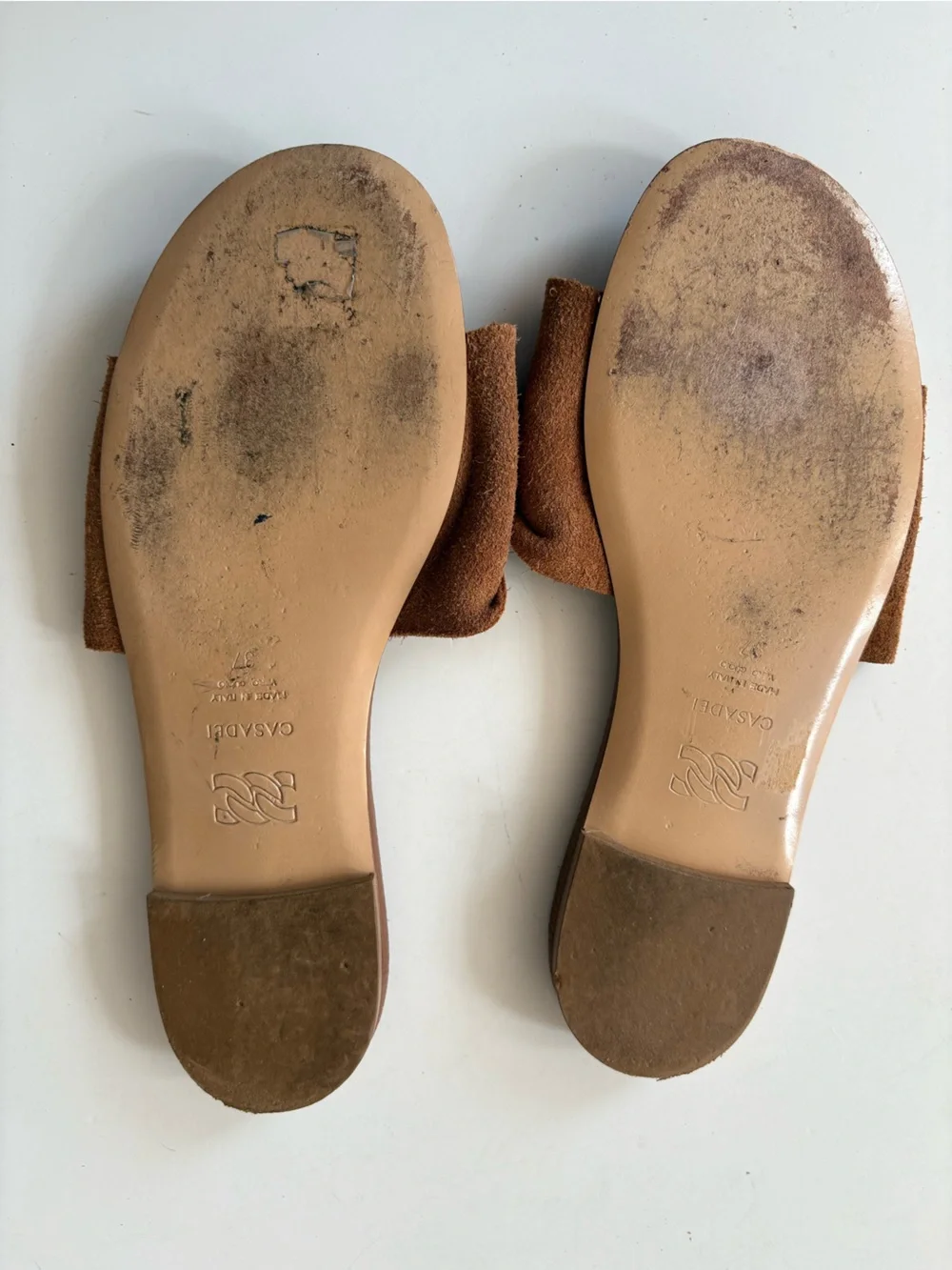 Casadei || Flat Parma Slide Sandals Suede Leather Tan 37 - Picture 8 of 9